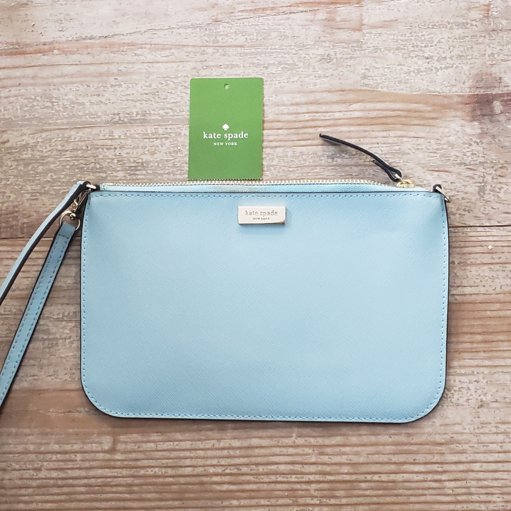 Kate Spade light blue leather wristlet!!